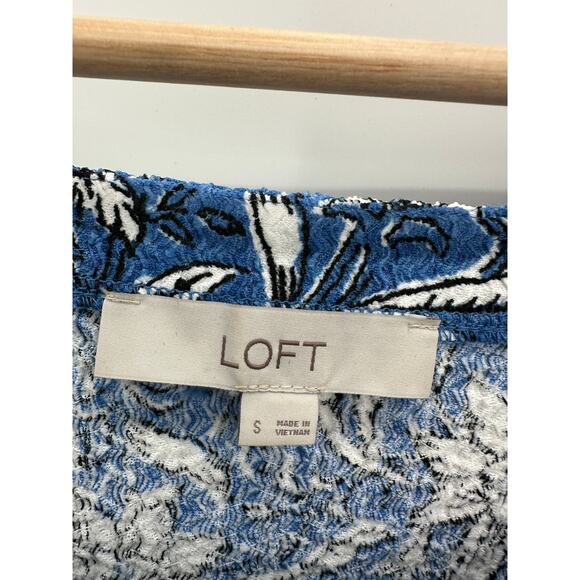 LOFT Womens Blue White Floral Print Smocked Square Neck Top Size S Peasant Boho - Picture 6 of 9